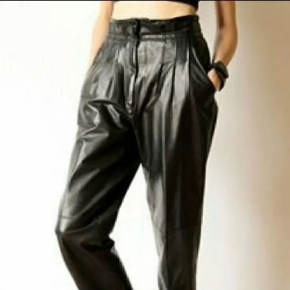 Vtg 80's Toffs Pleated Leather Pants High Waisted size 4P